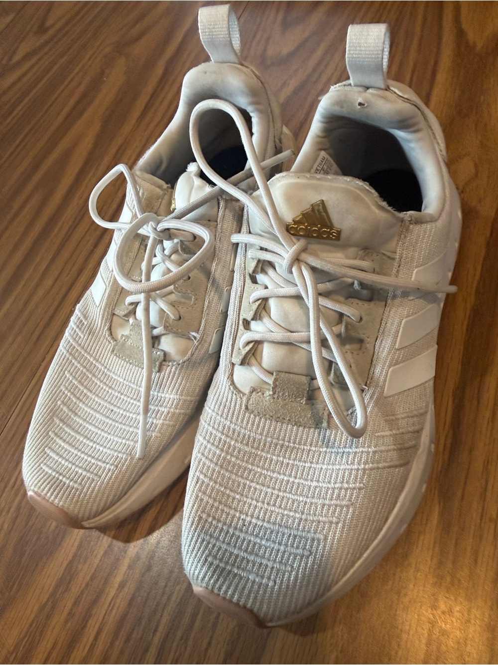 adidas Off-White Knit Sneakers with Gold Logo